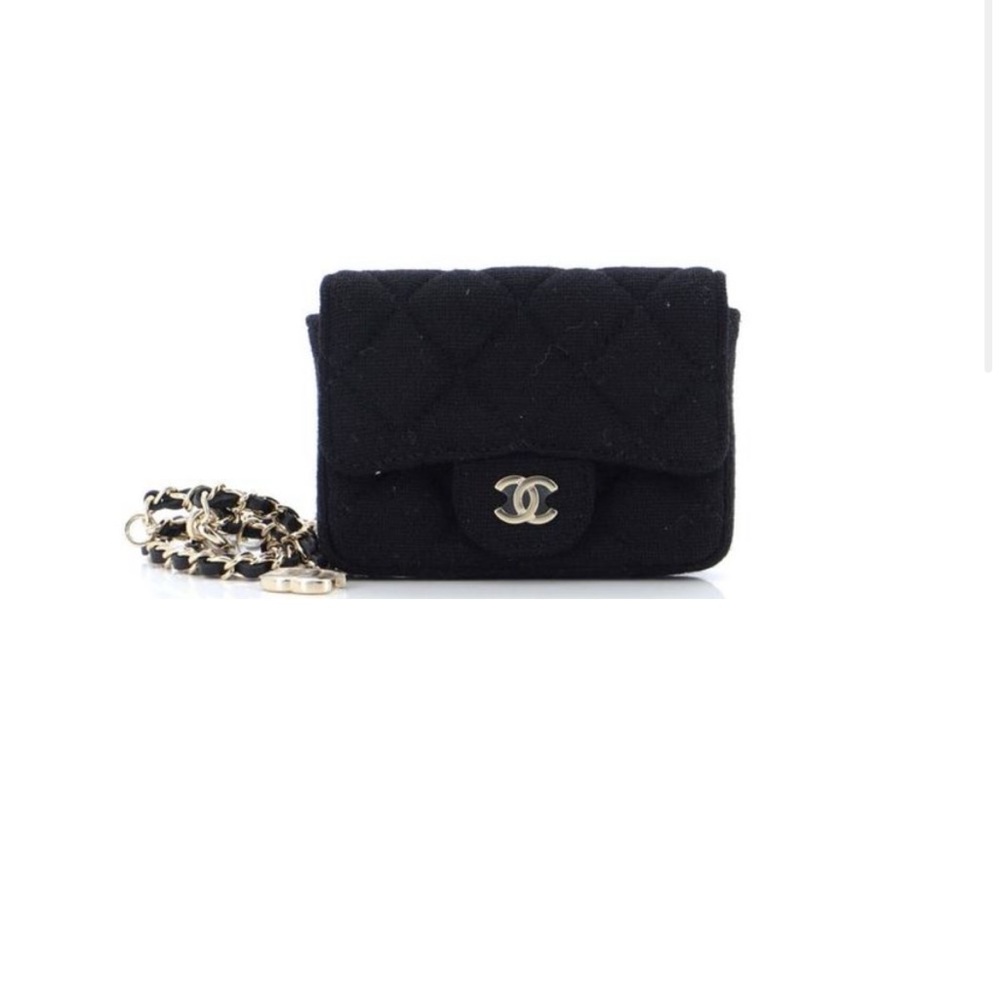 Small black quilted CHANEL belt bag with good hardware